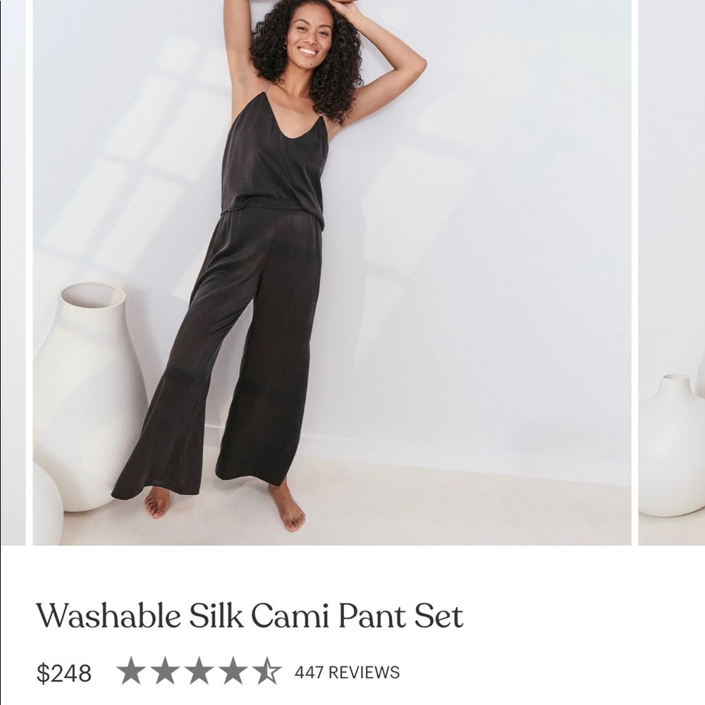 LUNYA Silk Set Black/Tan, Washable, Pants & Tank EUC